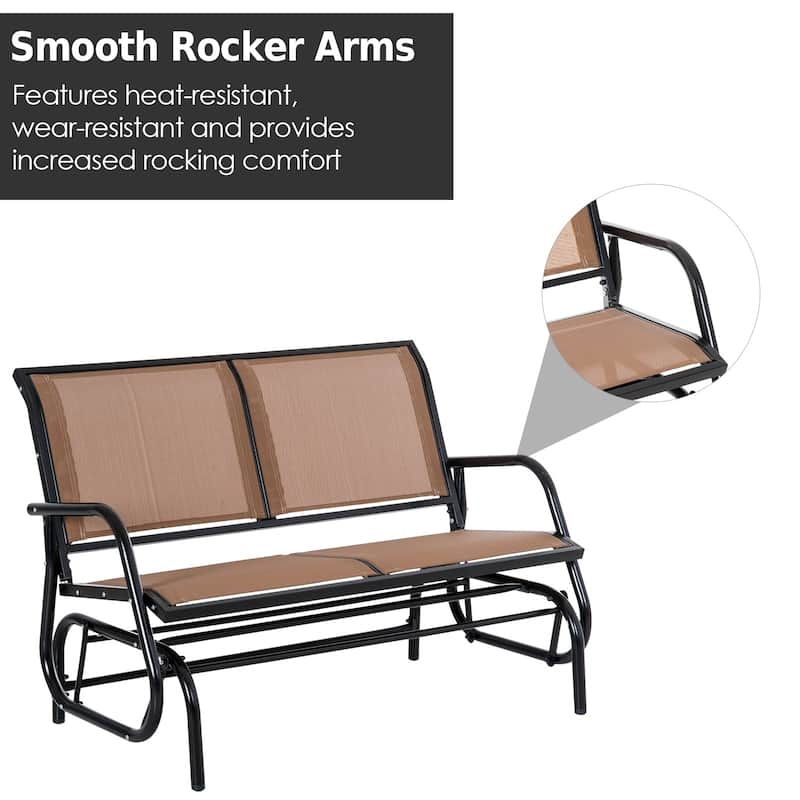 Outsunny 2-Person Glider Rocking Chair with Smooth Armrest, Breathable Mesh Fabric for Backyard Garden