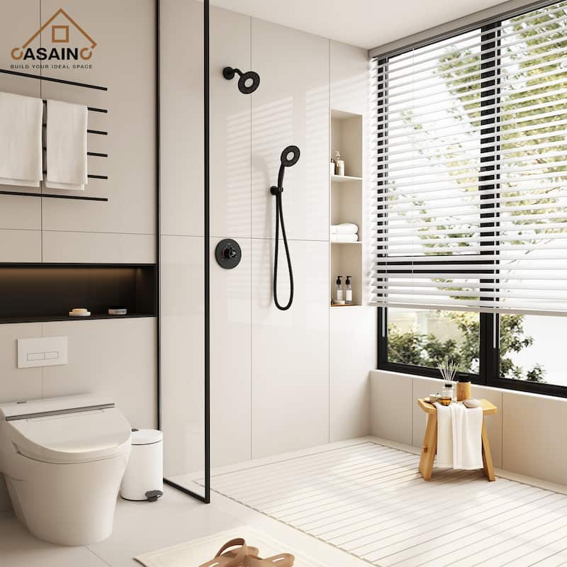 CASAINC 2-Spray 5 in. Shower Faucet Kit Wall Mounted Fixed and Handheld Dual Shower Heads 1.8 GPM - 5" x 5"
