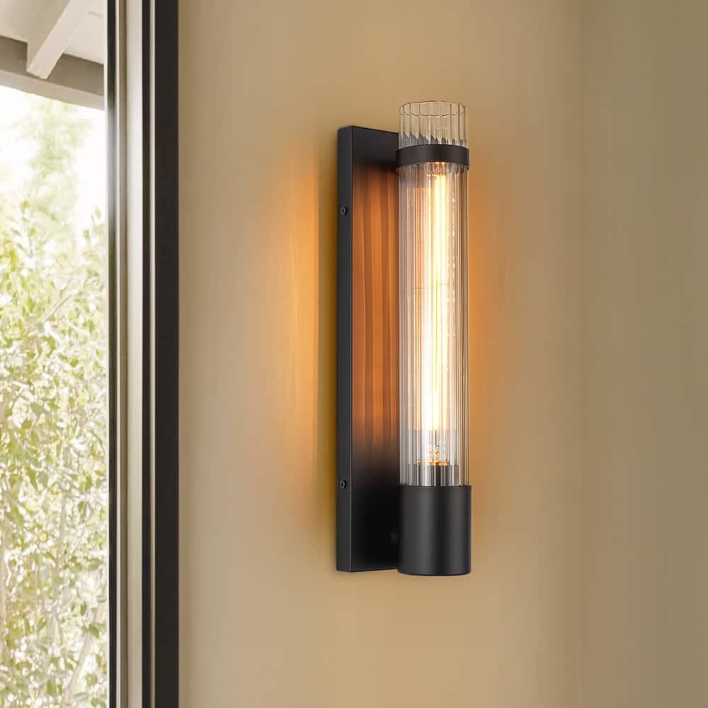 Modern 1-Light Clear Ribbed Glass Pipe Wall Lamp