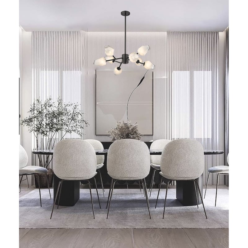 8-Light Black Iron Chandelier With Glass Shades