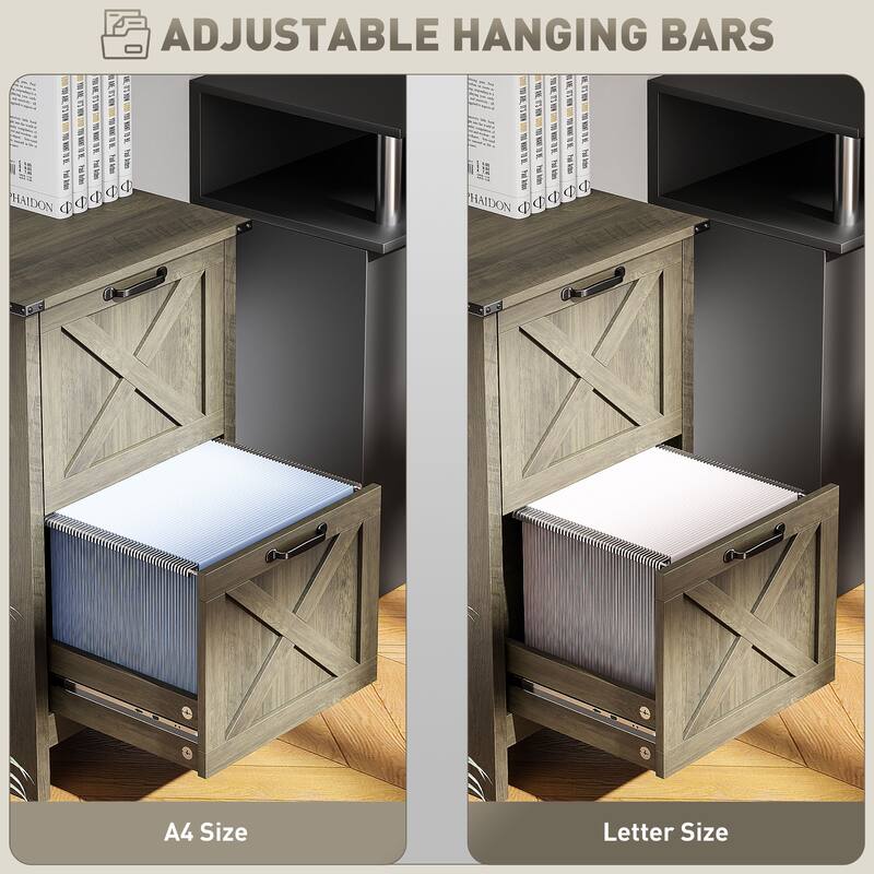 File Cabinet with 2 Drawers, Rustic Farmhouse Office Storage Cabinet,Light Gray