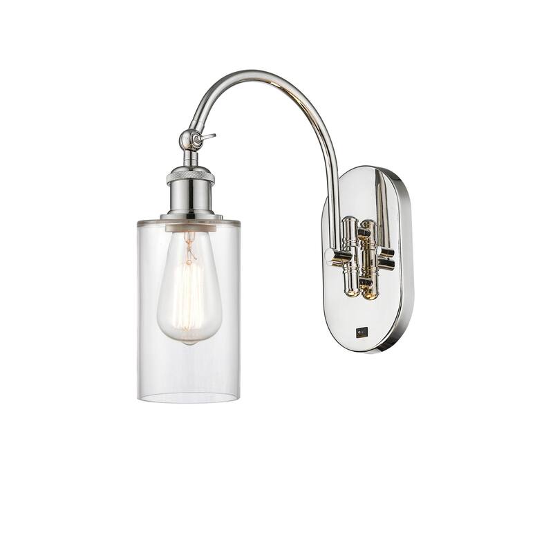 Innovations Lighting 518-1W-13-5 Clymer Sconce Clymer 13" Tall Wall - Polished Nickel / Clear