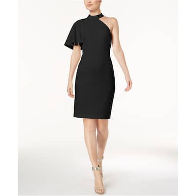 Calvin Klein Womens Mock-Neck Sheath Dress,, Black, 12