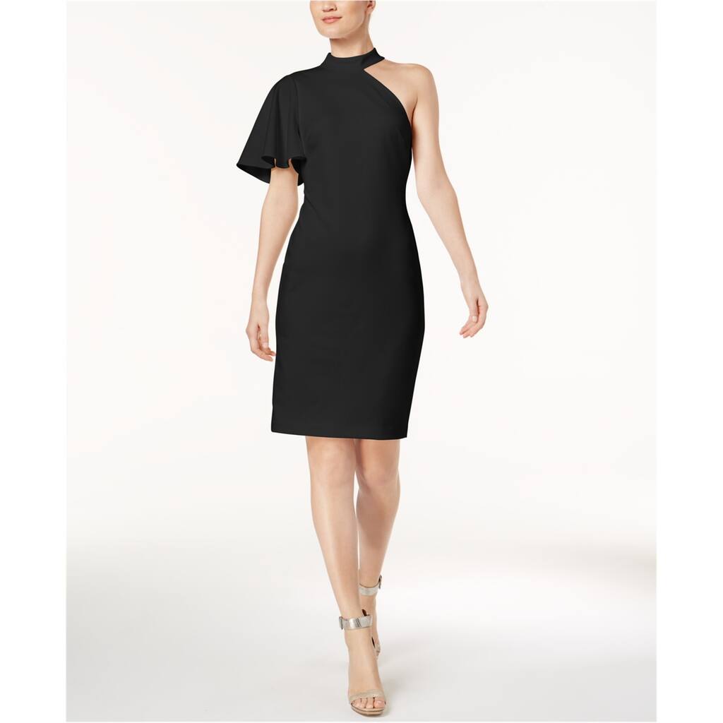 Calvin Klein Womens Mock-Neck Sheath Dress,, Black, 12