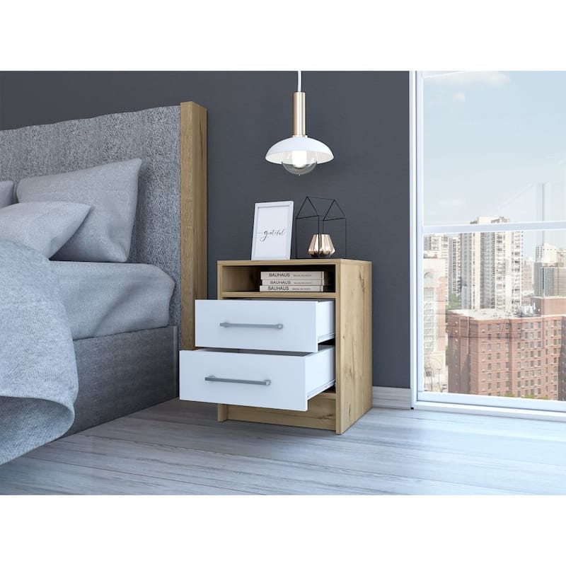 Anmytek Nightstand Modern Light Oak White Drawers Bedside Table Storage