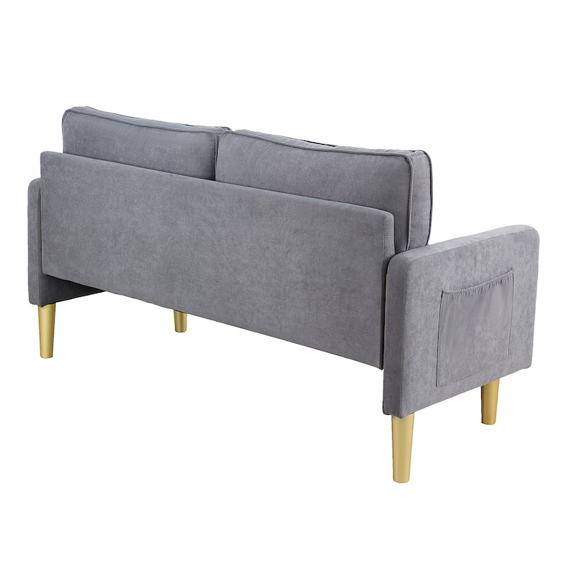 Contemporary Mid Century Style 3 Seater Linen Sofa with Armrest Pockets Premium Upholstery - 65.4 × 29.1 × 33.9 inches