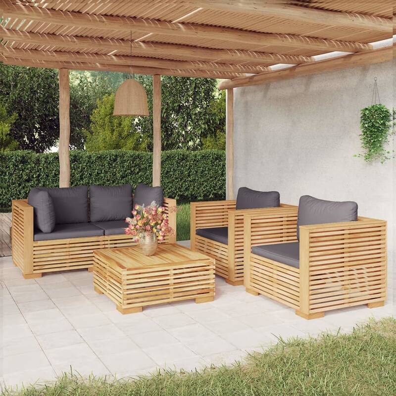 vidaXL 3 Piece Patio Lounge Set with Cushions Solid Wood Teak - 27.4" x 27.4" x 23.6"