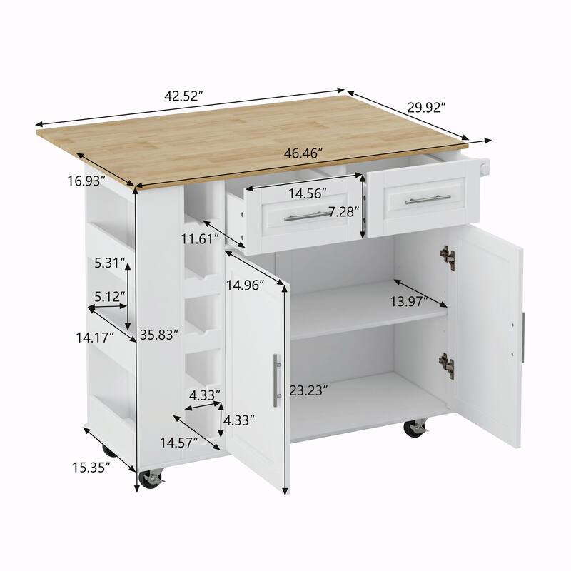 Versatile Kitchen Island Cart with Cabinet, Drawers, Spice Rack, Towel Holder, Wine Rack