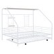 preview thumbnail 4 of 8, Full Size House-shaped Platform Bed Frame with Trundle, Metal Bed with Spport Legs, Pull-out Bed with Shelf, White