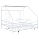 preview thumbnail 4 of 16, Metal Full Size House Bed Frame with Pull Out Twin Size Trundle Bed Fram, Semi-enclosed Roof and Shelf for Kids, Teens
