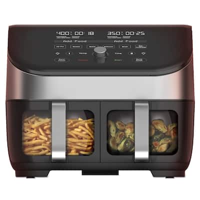 XL 8-QT Dual Basket Air Fryer Oven, 2 Independent Baskets,Clear Cooking Window, App with over 100 Recipes,Stainless Steel