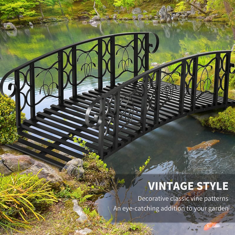Outsunny 6' Metal Arch Backyard Garden Bridge with 660 lbs. Weight Capacity, Safety Siderails, Vine Motifs, & Easy Assembly