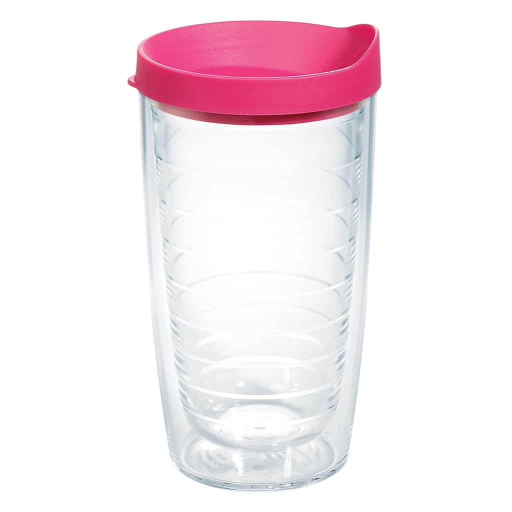 Tervis Clear & Colorful Lidded Made in USA Double Walled Insulated Travel Tumbler, Fuchsia Lid