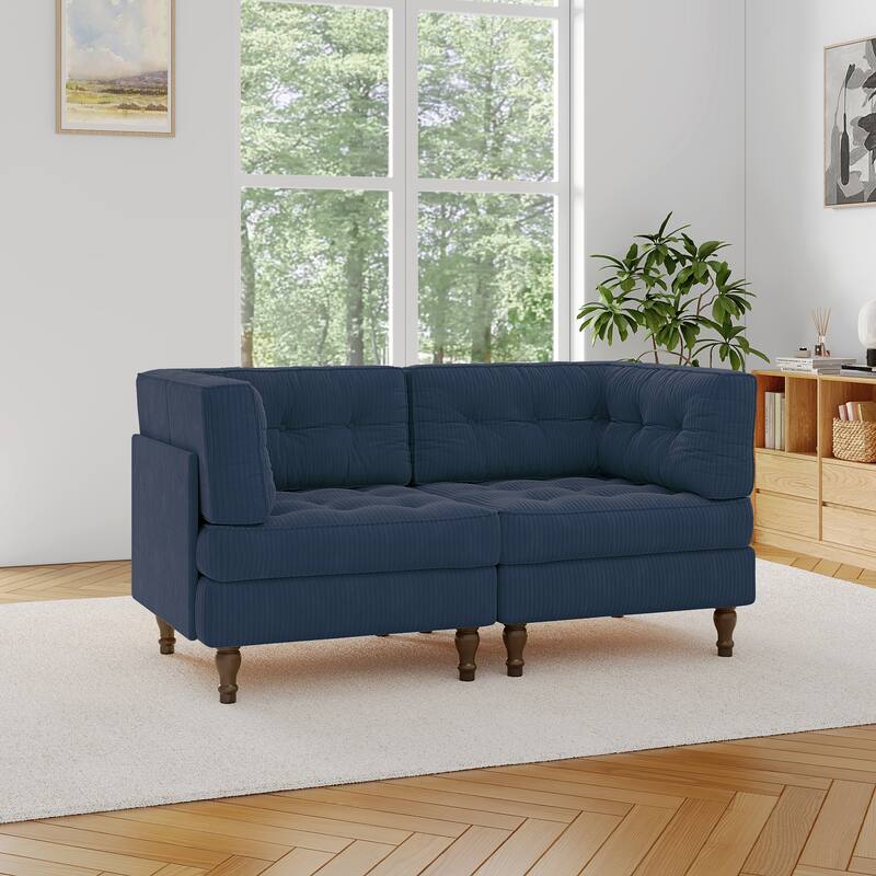 Modular Corduroy Corner Sectional Sofa Couch Set with Tufted Cushion