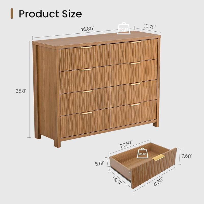Fluted Bedroom Dresser Drawers TV Stand Drawer Organizer