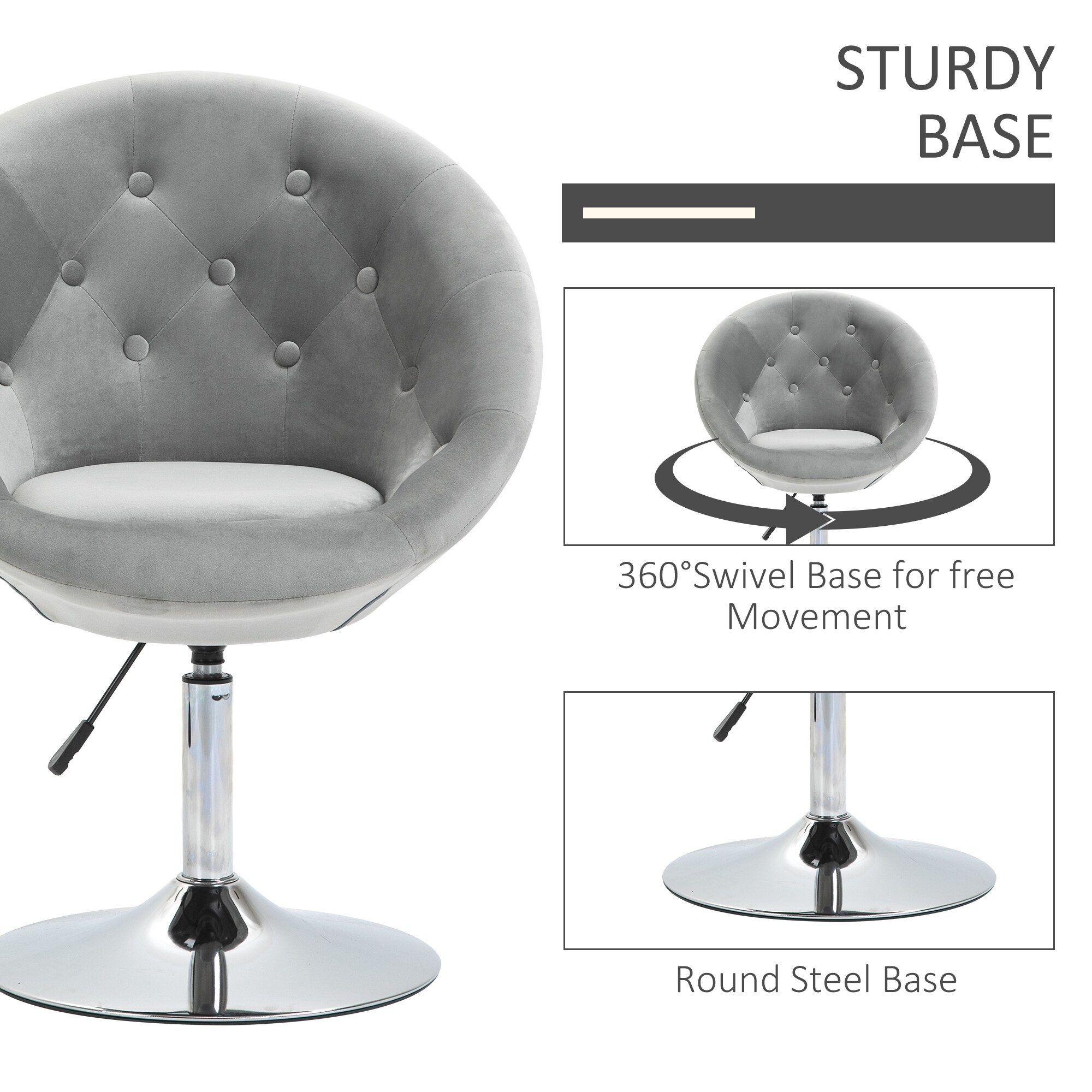 HOMCOM Swivel Accent Chair Modern Makeup Vanity Chair Adjustable