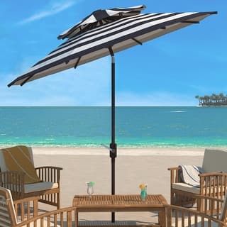 blue wave patio umbrella UV Resistant & White Striped 9' Auto Tilt Outdoor A chic wavy SAFAVIEH Maui 9ft Round Outdoor
