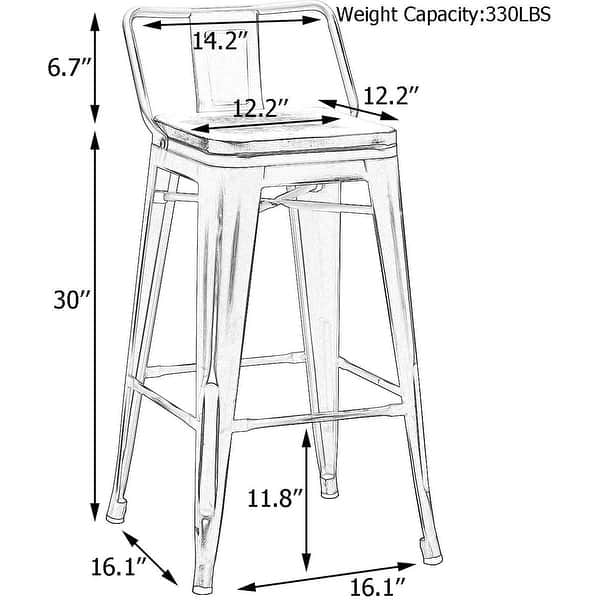 dimension image slide 1 of 6, Bar Stools With Back set of 4 Industrial Metal Barstools with Wooden Seats