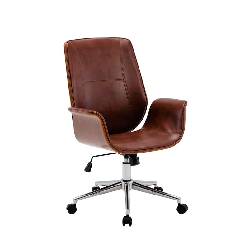 Porthos Home Nole Office Chair, PU Leather, Height Adjustable Seat - Brown