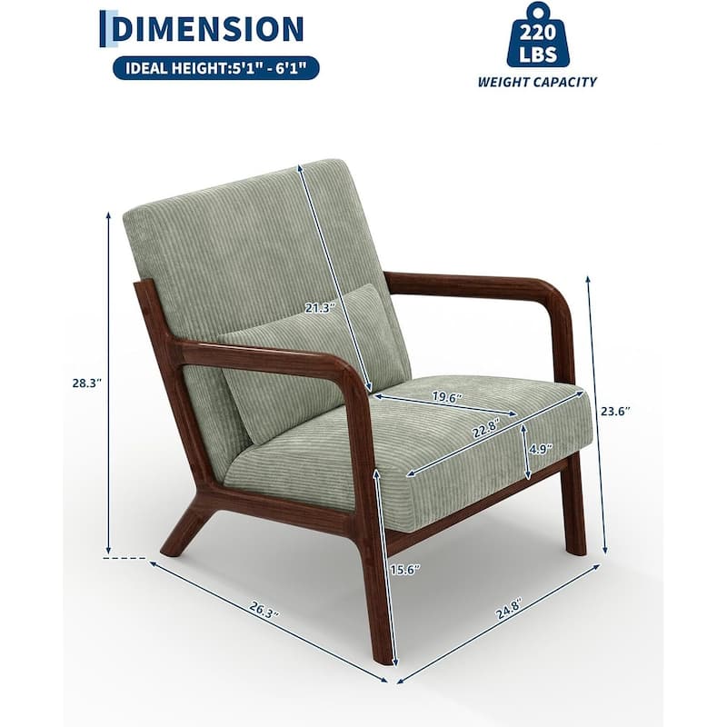 Modern Corduroy Accent Sofa Chair, Lounge Armchair with Lumbar Pillow for Living Room, Bedroom