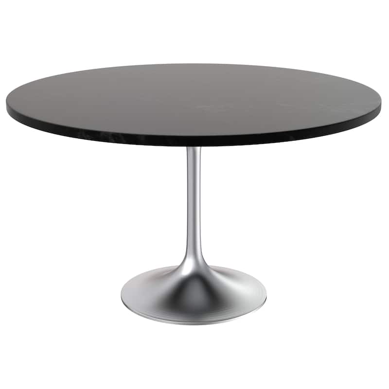 LeisureMod Verve 48" Round Dining Table with MDF Wood TableTop and Brushed Chrome Base for Kitchen & Dining Room