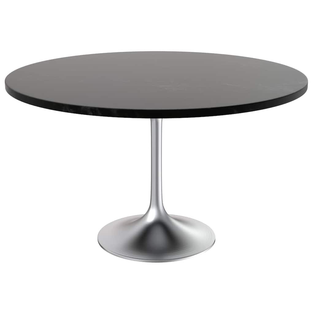 LeisureMod Verve 48" Round Dining Table with MDF Wood TableTop and Brushed Chrome Base for Kitchen & Dining Room