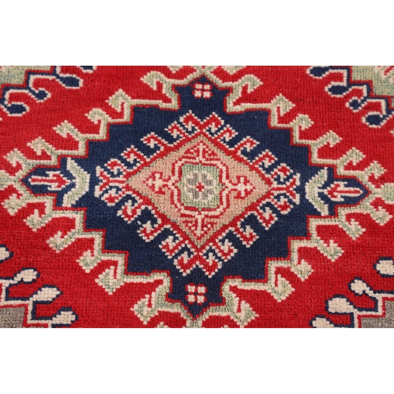 Traditional Red Kazak Rug Hand-Knotted Oriental Wool Carpet - 5'0" x 6'7"