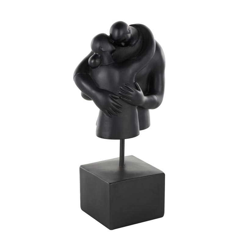 Black Resin Hugging People Decorative Sculpture with Square Base