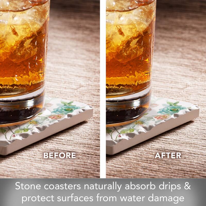 Pastel Garden 4-Pack Tumbled Tile Stone Coasters with Protective Cork Backing Manufactured in The USA