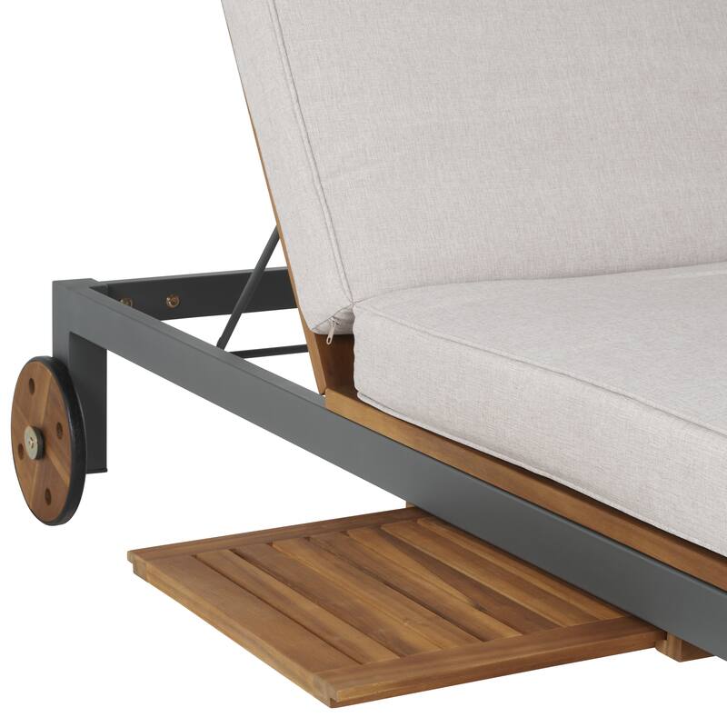 SAFAVIEH Outdoor Francka Adjustable Double Lounge Chair with Side Table - 83 In. W x 52 In. D x 15.8 In H - 83Wx52Dx16H