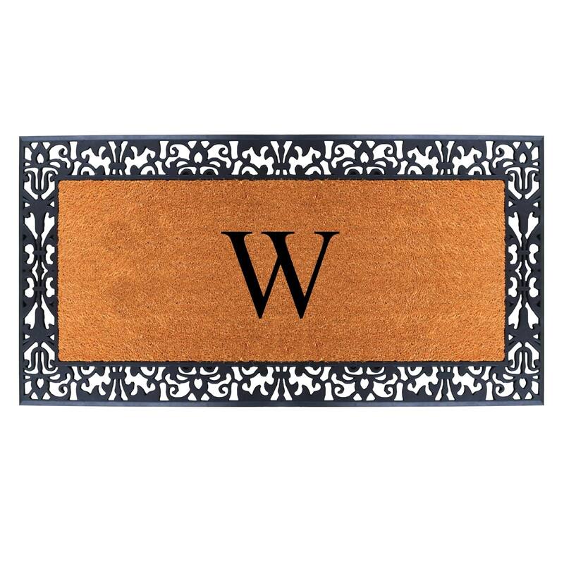 A1HC Rubber and Coir Paisley Border Heavy Duty Non-Slip Durable Double Door Monogrammed Doormat 30"X60", Black - W