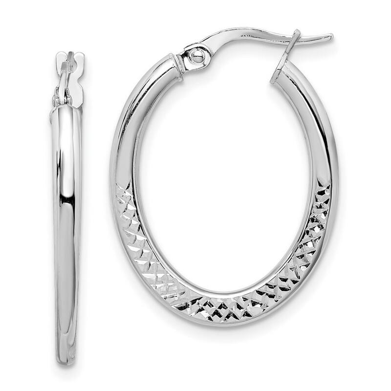 Curata 14k White Gold 19x2mm Textured Oval Hoop Earrings