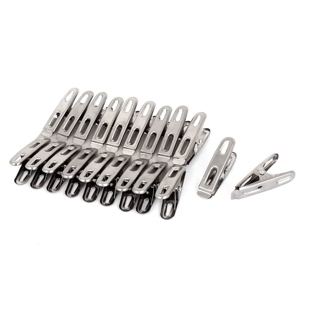 20 Pcs Stainless Steel Nonslip Multipurpose Clothing Clothespins Clips - Silver Tone - 2" x 0.4" x 0.9"(L*W*T)
