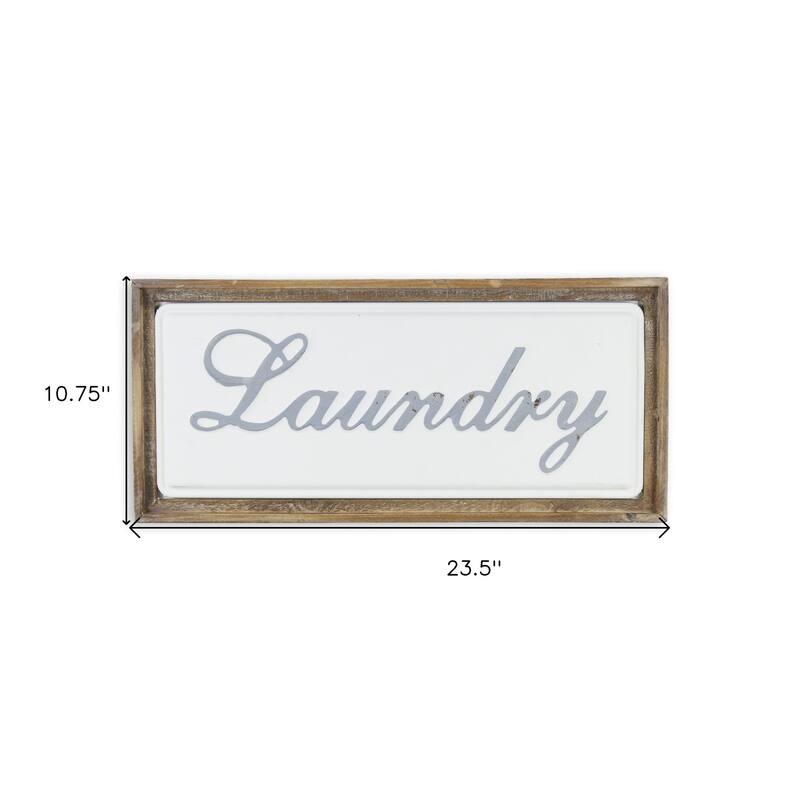 HomeRoots 11" X 24" Brown and White Laundry Wood and Metal Wall Decor