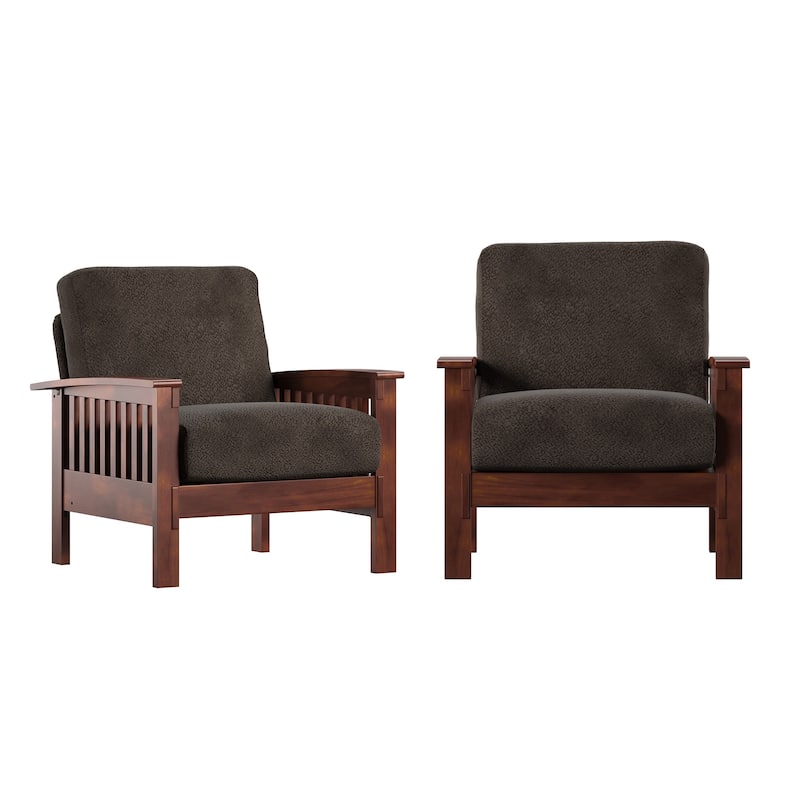 Sigulda Mission-Style Wood Accent Chair with Ottoman