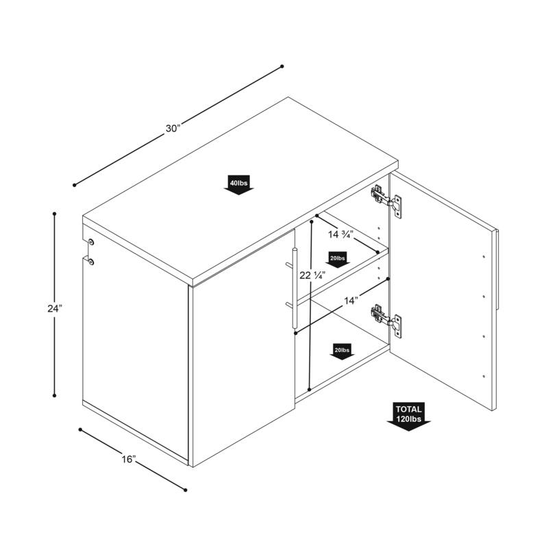 Prepac HangUps 2-Door Base Storage Cabinet - 30" W x 24" H x 16" D