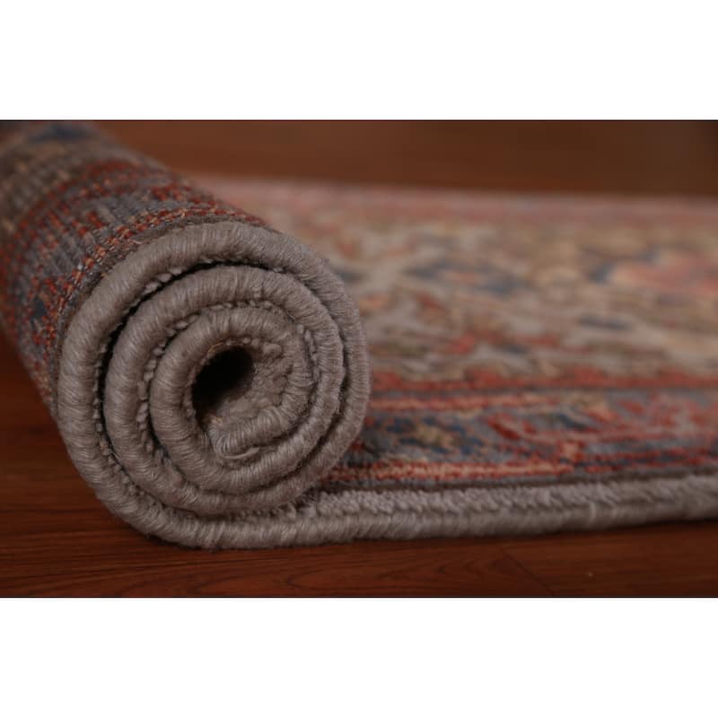 Hand Knotted Oriental 100% Wool Carpet Traditional Geometric Greys & Charcoal Heriz (serapi) Runner Rug - 8' 2'' X 2' 7''