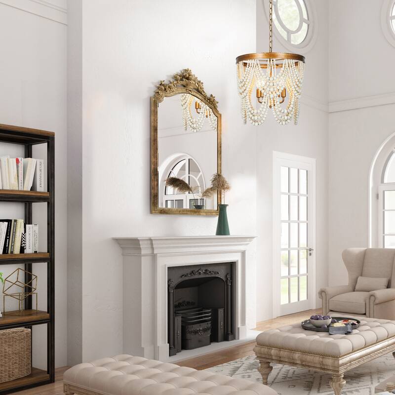Empire Luxury French Country Tiered Wood Beaded Coastal Chandelier 4-light Antique Gold Dining Room Bedroom Lights