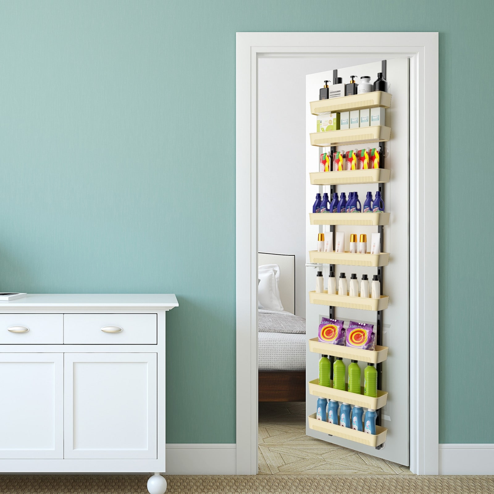 9-Tier Hanging Spice Rack Shelves,Wall Mount Cabinet Door