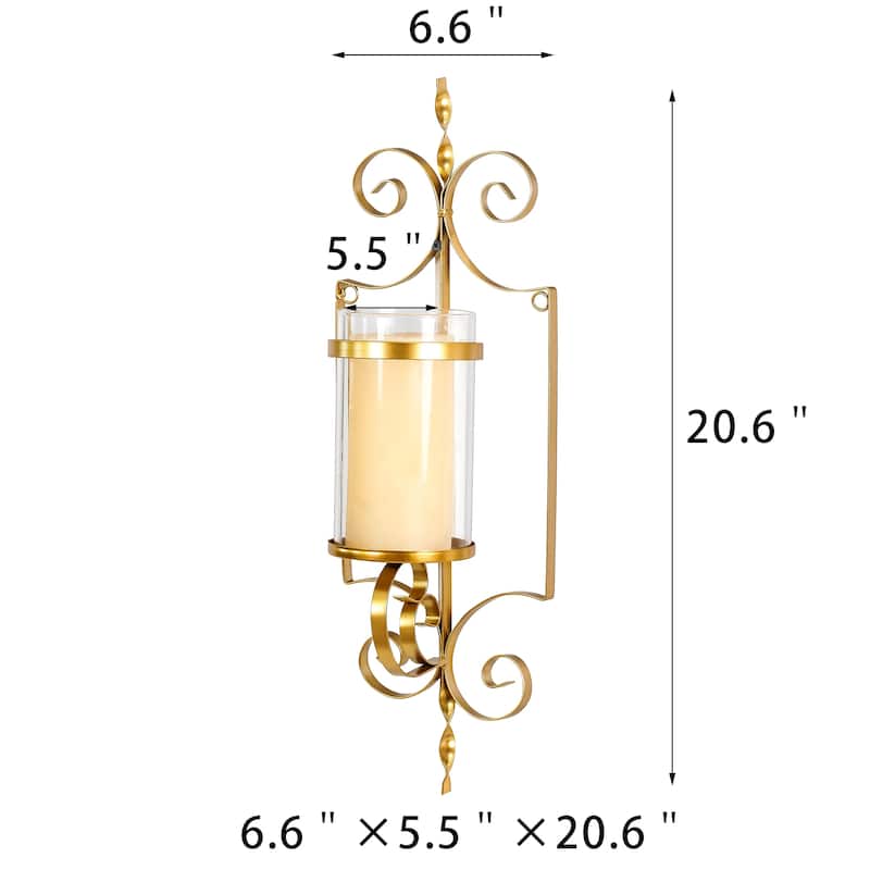 Adeco Cast Iron Vertical Wall Hanging Candle Holder Sconce (Set of 2) - 6.22"x 5.5 "x 20.6"