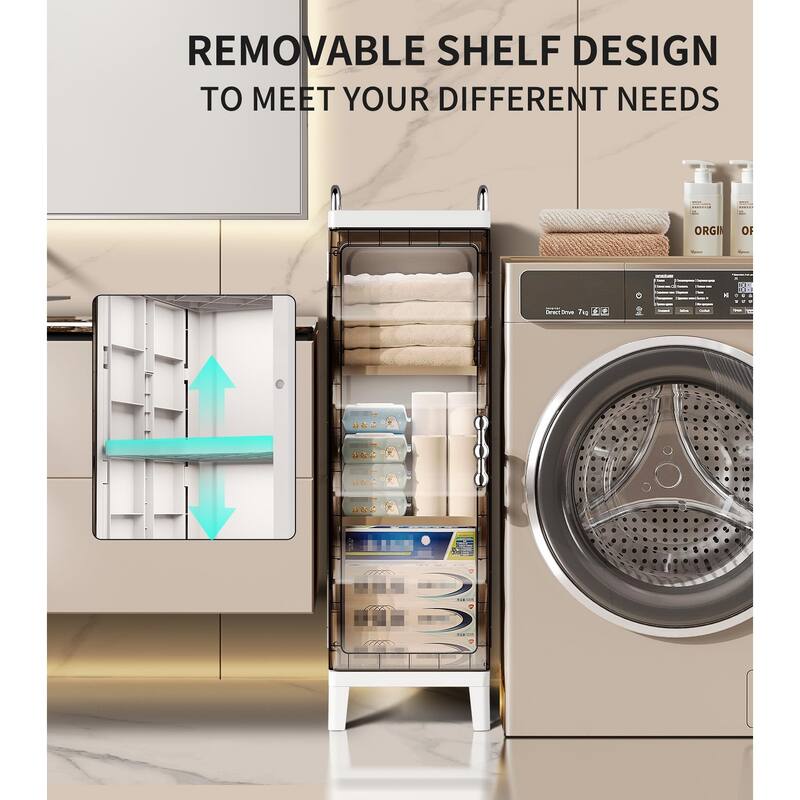 Small Narrow Bathroom Storage Cabinet White Plastic Corner Organizer with Adjustable Shelves