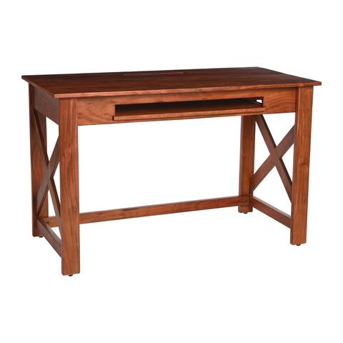 Rustic Mango Wood Desk with Keyboard Shelf and X-Frame Side Detail