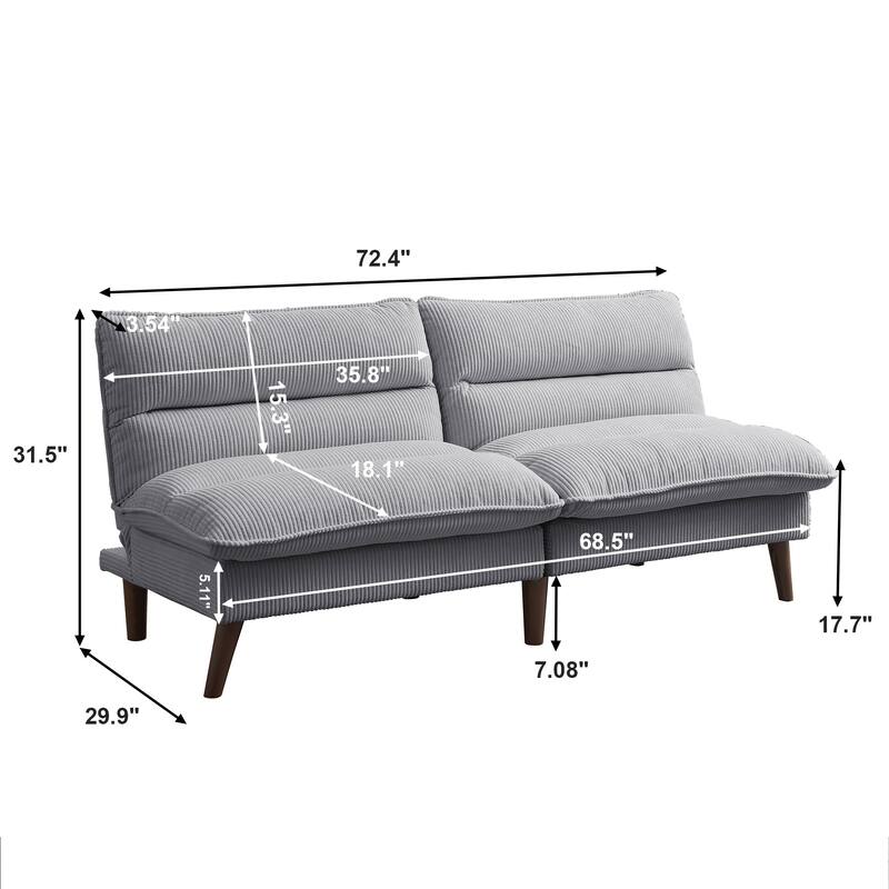 Cordury Armless Futon Sofa Bed