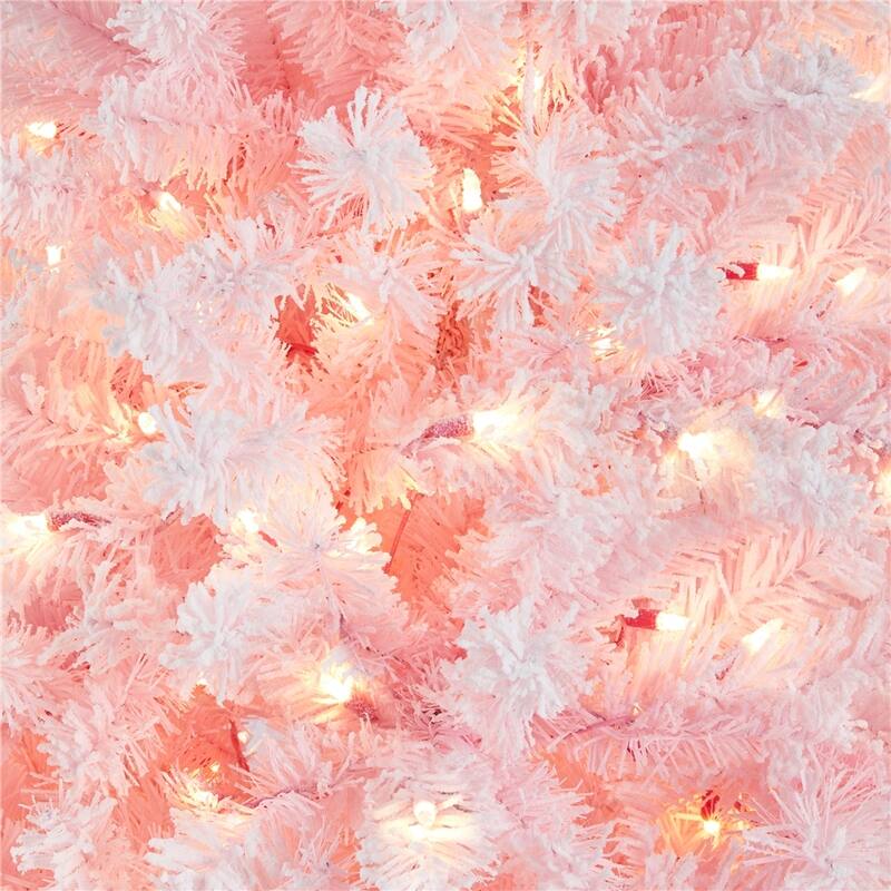 Yaheetech Pre-lit Flocked Artificial Christmas Tree Snow Frosted Christmas Tree, Pink