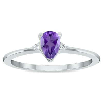 Women's Amethyst and Diamond Classic Band in 10K White Gold