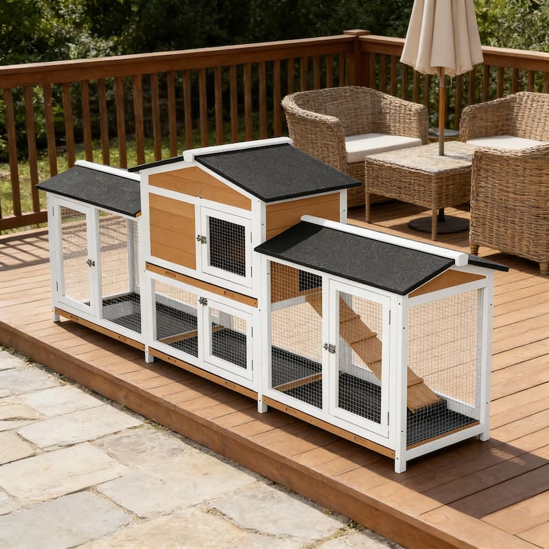 Small Animal Hutch Cage,Pet House,Wooden Rabbit Hutch is designed for convenient cleaning - Black,White,Yellow