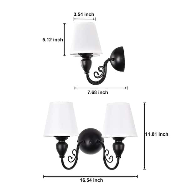 2 - Light Simple Round Wall Sconce with White Shades - Matte Black