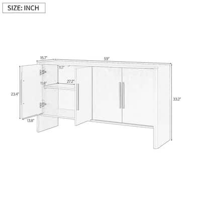 59” Contemporary 4-Door Sideboard with Adjustable Shelves and Metal Handles