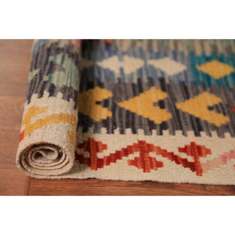 All-Over Kilim Oriental Area Rug Hand-Woven Wool Carpet - 8'4"x 11'6"