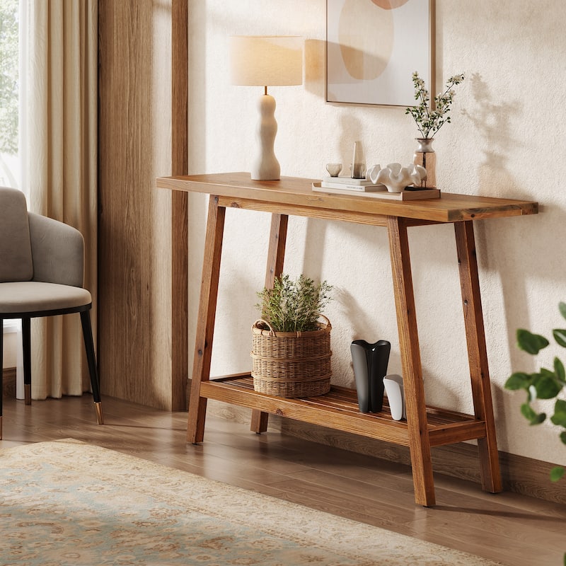 Solid Wood Console Table, Entryway Table with Storage Shelf, Couch Behind Sofa Table Hallway Foyer Accent Table